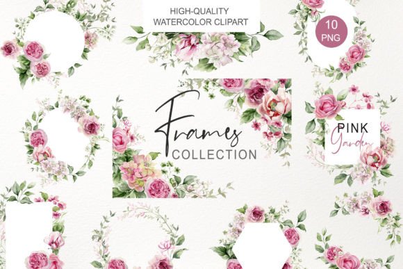 Download Watercolor Pink Floral Frame Clipart PNG - Ink Collection