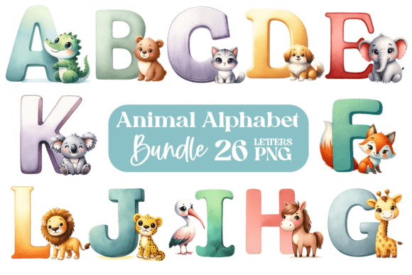 Download Cute Animal Alphabet Clipart PNG Bundle - Alphabet clipart Collection