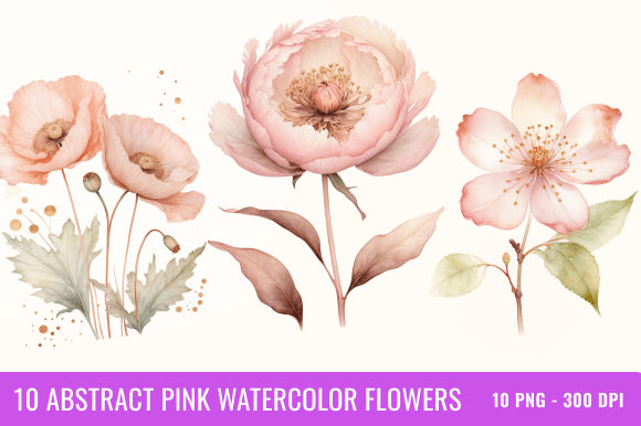 Download 10 Abstract Pink Watercolor Flowers - Ink Collection