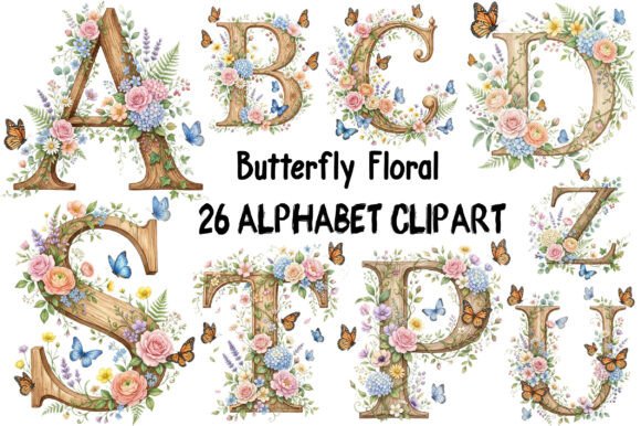 Download Butterfly Floral Alphabet Clipart - Alphabet clipart Collection