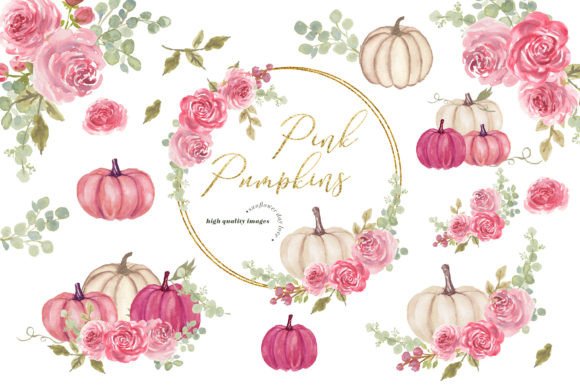 Download Pink White Pumpkin Eucalyptus Clipart - Ink Collection