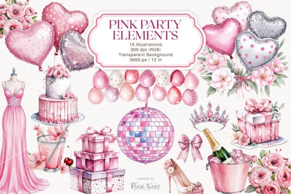 Download Pink Party and Celebration Elements - Ink Collection
