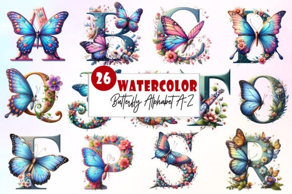 Download Watercolor Butterfly Alphabet Clipart - Alphabet clipart Collection