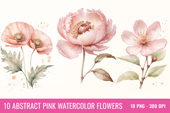 Download Abstract Pink Watercolor Flower Bundle - Ink Collection