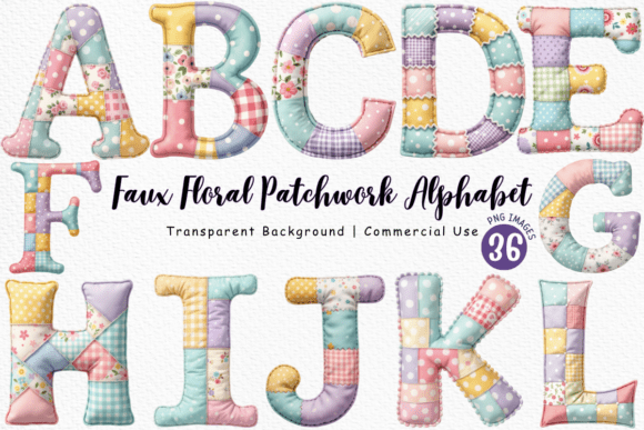 Download Faux Floral Patchwork Alphabet Clipart - Alphabet clipart Collection