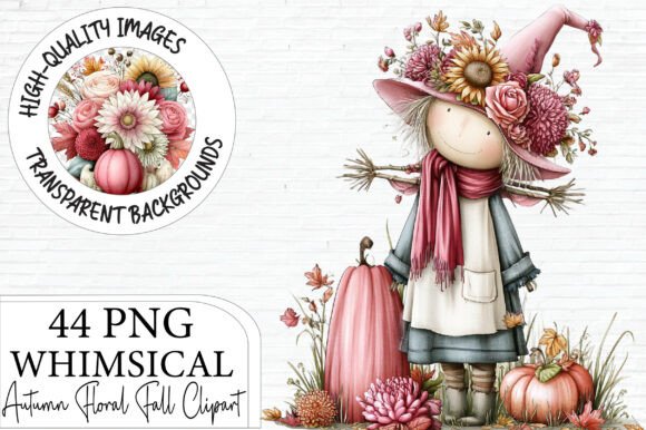 Download Whimsical Pink Autumn Floral Clipart - Ink Collection