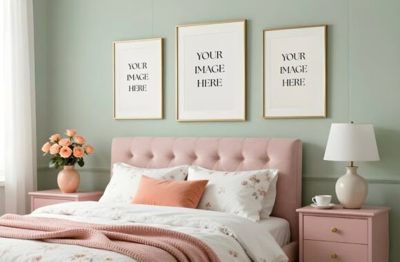 Download Trio Slim Gold Frames in Pink Bedroom - Ink Collection