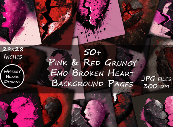 Download Red &amp; Pink Grungy Emo Heart Backgrounds - Ink Collection