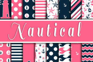 Download Pink and Navy Blue Nautical Designs Digital Paper - Ink Collection