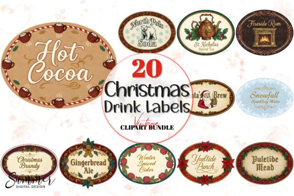 Download Vintage Christmas Oval Drink Labels PNG - Ink Collection