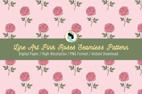 Download Line Art Pink Roses Seamless Pattern PNG - Ink Collection