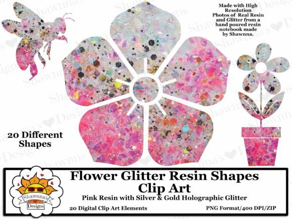 Download Pink Gold Glitter Resin Flowers Clipart - Ink Collection