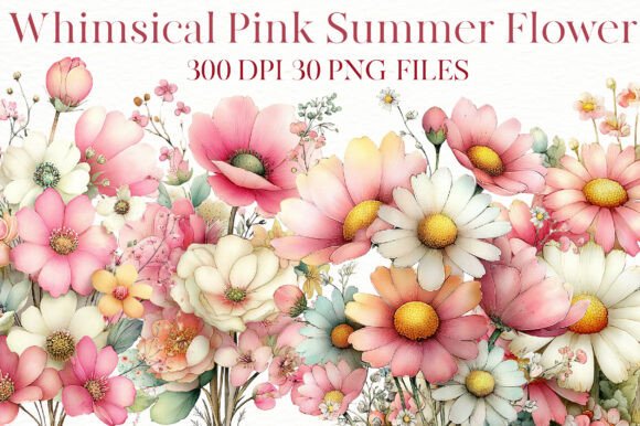 Download Whimsical Pink Summer Flower Clipart - Ink Collection